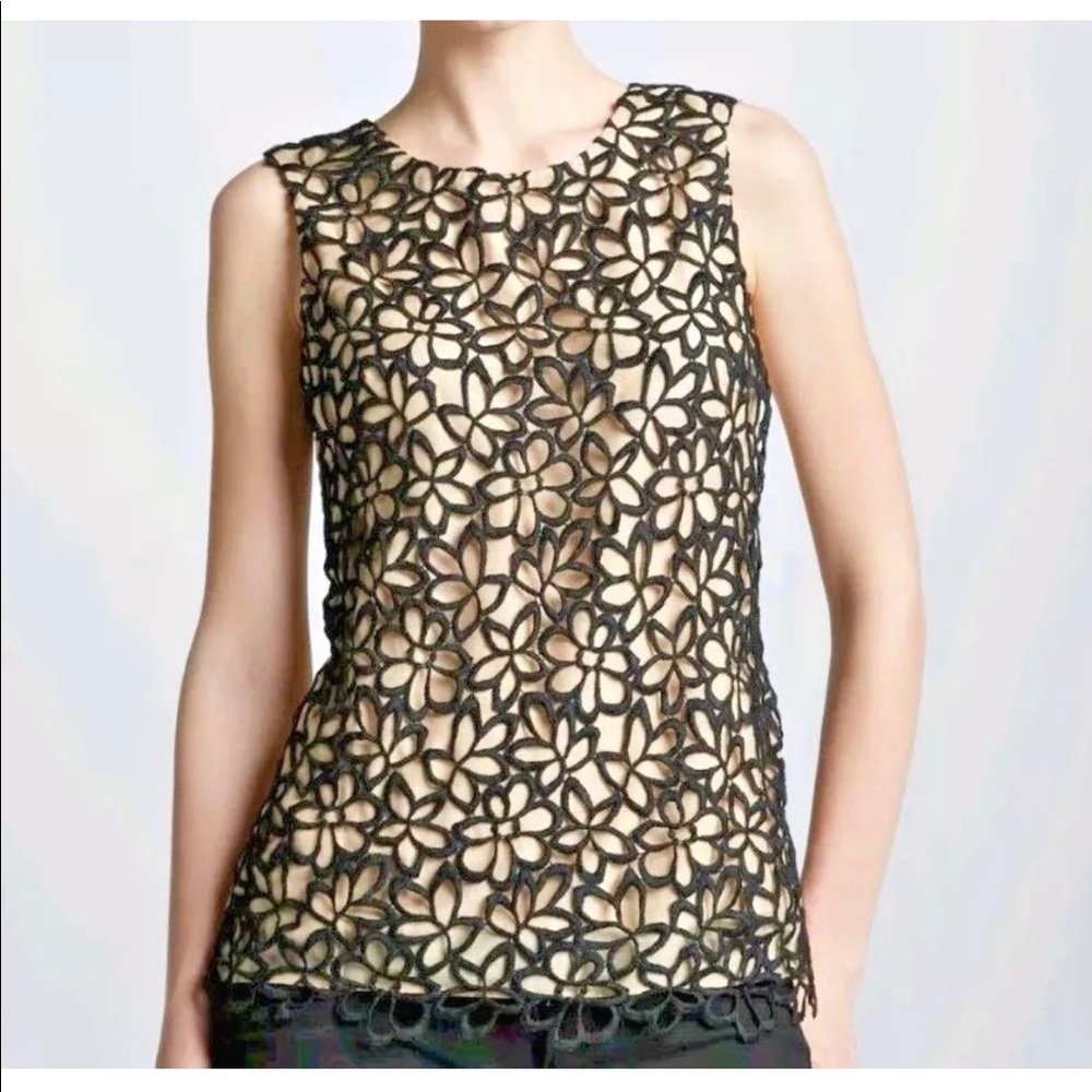 Lela Rose size S lace top black + beige (nude) new